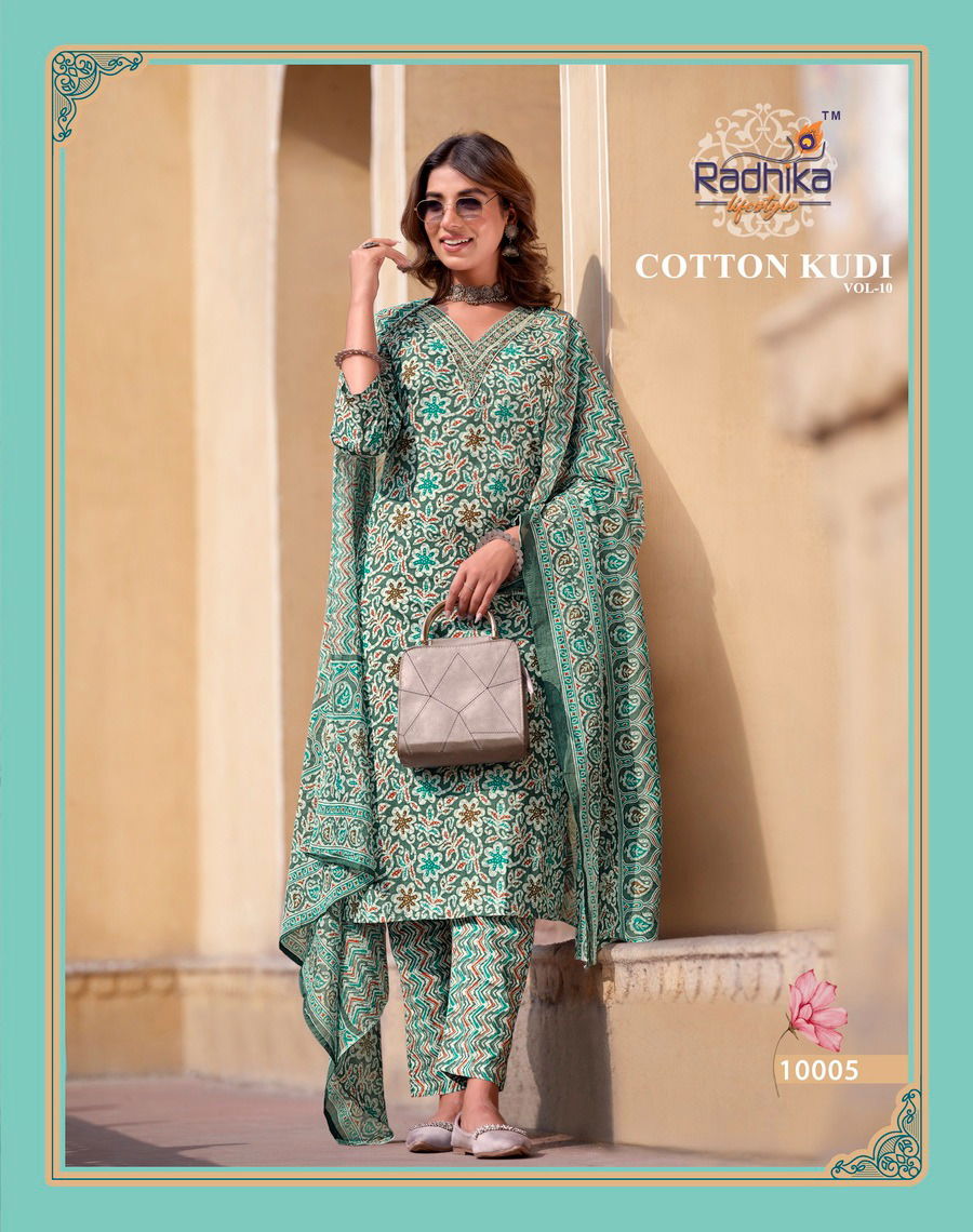 Cotton Kudi Vol 10 By Radhika Cotton Kurti With Bottom Dupatta Wholesale Shop In Surat
